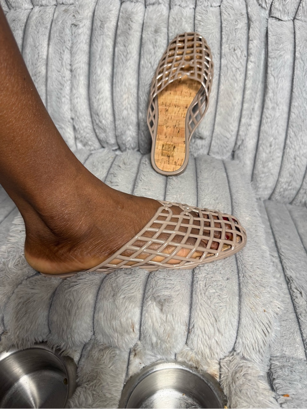Women's Neutral Lattice Slide Mules - Taupe